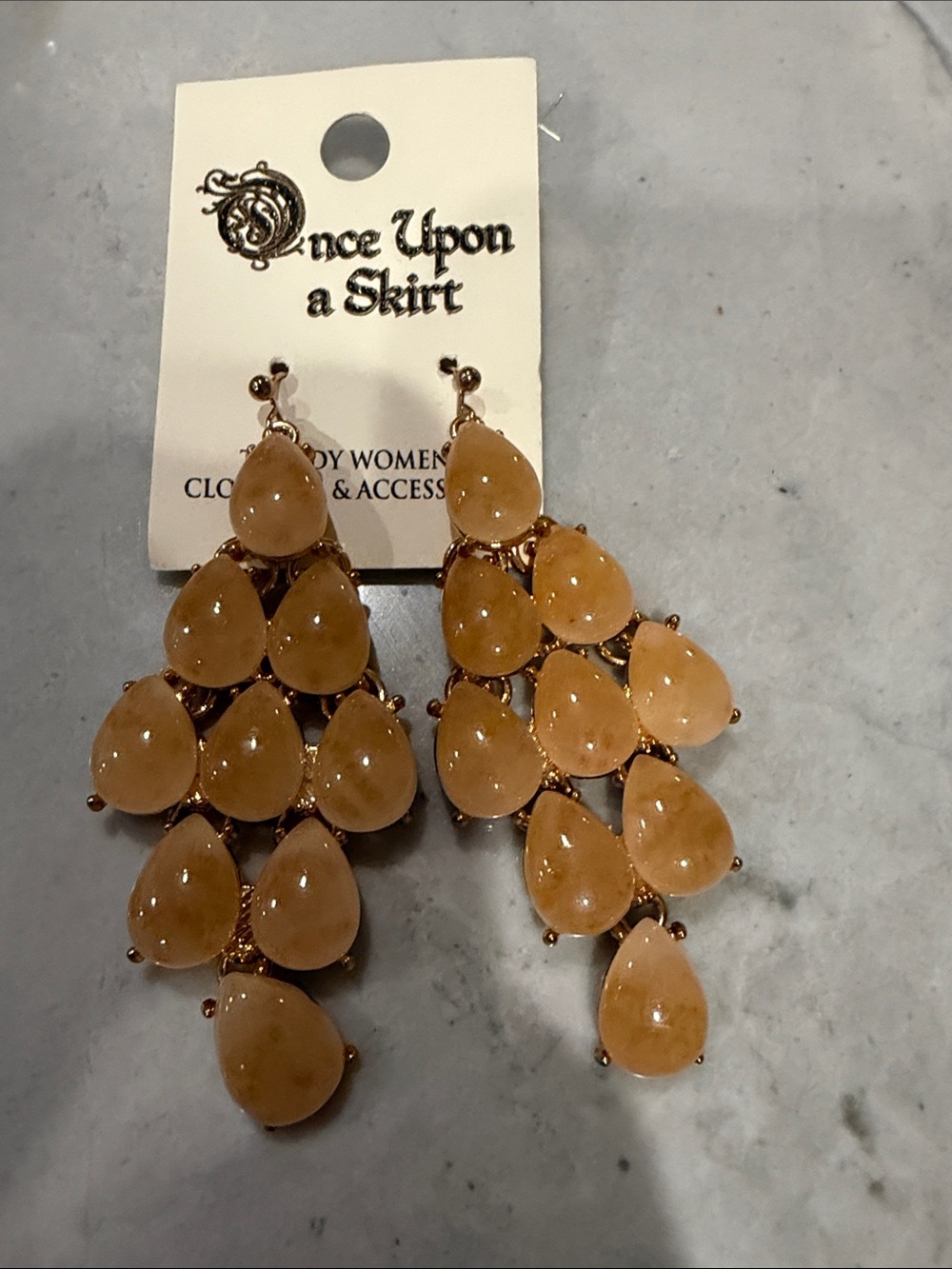 Peach Teardrop Cluster Drop Earrings